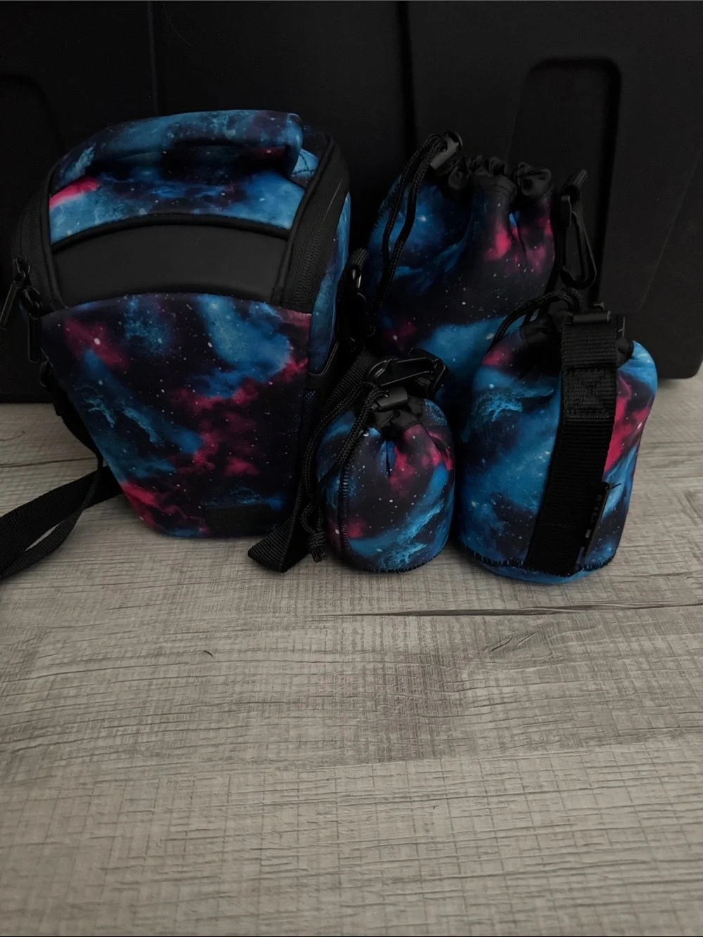 Galaxy-Print Neoprene Camera Bag and Lens Set - Blue/Pink USA Gear